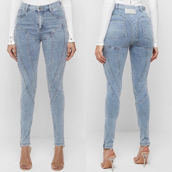 Manière De Voir Contour Seam Detail Skinny Jeans in Mid Blue - Picture 1 of 14